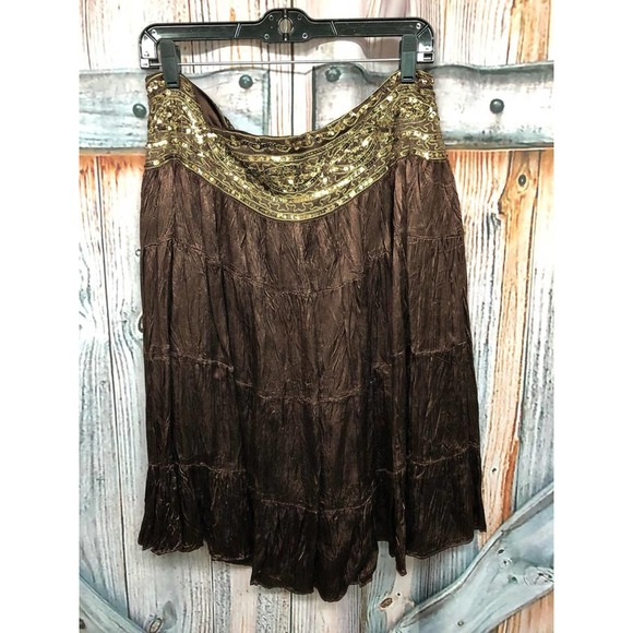 CACHE  COCOA SATIN VISCOSE SKIRT 6 - Picture 2 of 5